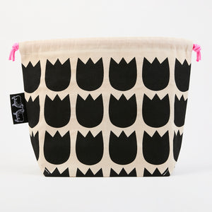 DRAWSTRING BAG - TULIPS BLACK
