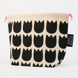 DRAWSTRING BAG - TULIPS BLACK