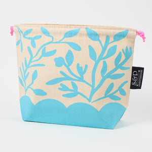 DRAWSTRING BAG - FLOWERS ROBINS EGG