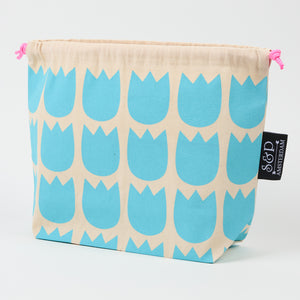 DRAWSTRING BAG - TULIPS ROBINS EGG