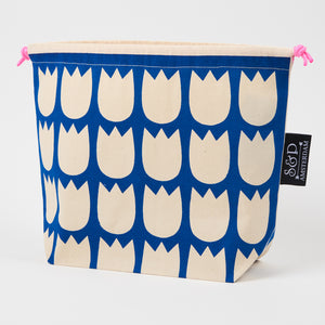DRAWSTRING BAG - TULIPS WHITE/BLUE