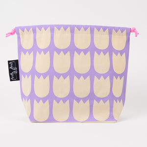 DRAWSTRING BAG - TULIPS WHITE/PURPLE