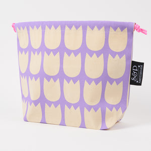 DRAWSTRING BAG - TULIPS WHITE/PURPLE
