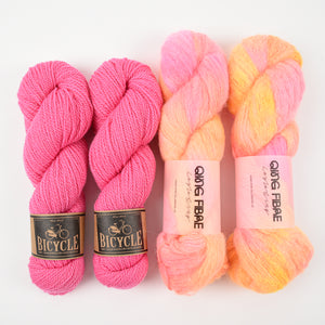 Qing Fibre SCREAMING PINK Alpaca Merino wool Silk Mixed Weight Quick Kits