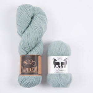 West Wool UNICORN HORN SKINNY SCARF - SEA MIST Merino wool Mohair Silk DK Lace blue Westknits Kits