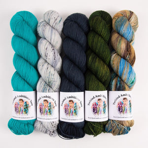 Twisted Ambitions WESTKNITS KIT - JUPITER Merino wool Nylon Fingering blue grey green brown Westknits Kits