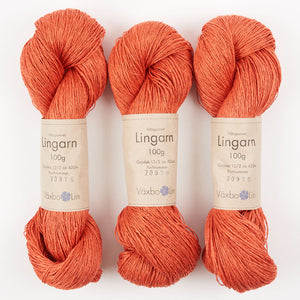 Växbo Lin LINGARN - 4 TEGEL Linen Light Fingering coral orange Yarn