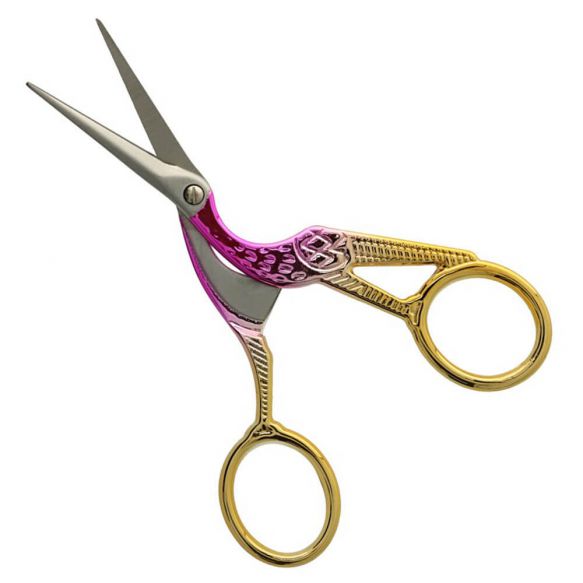 STORK EMBROIDERY SCISSORS - GOLD AND PINK