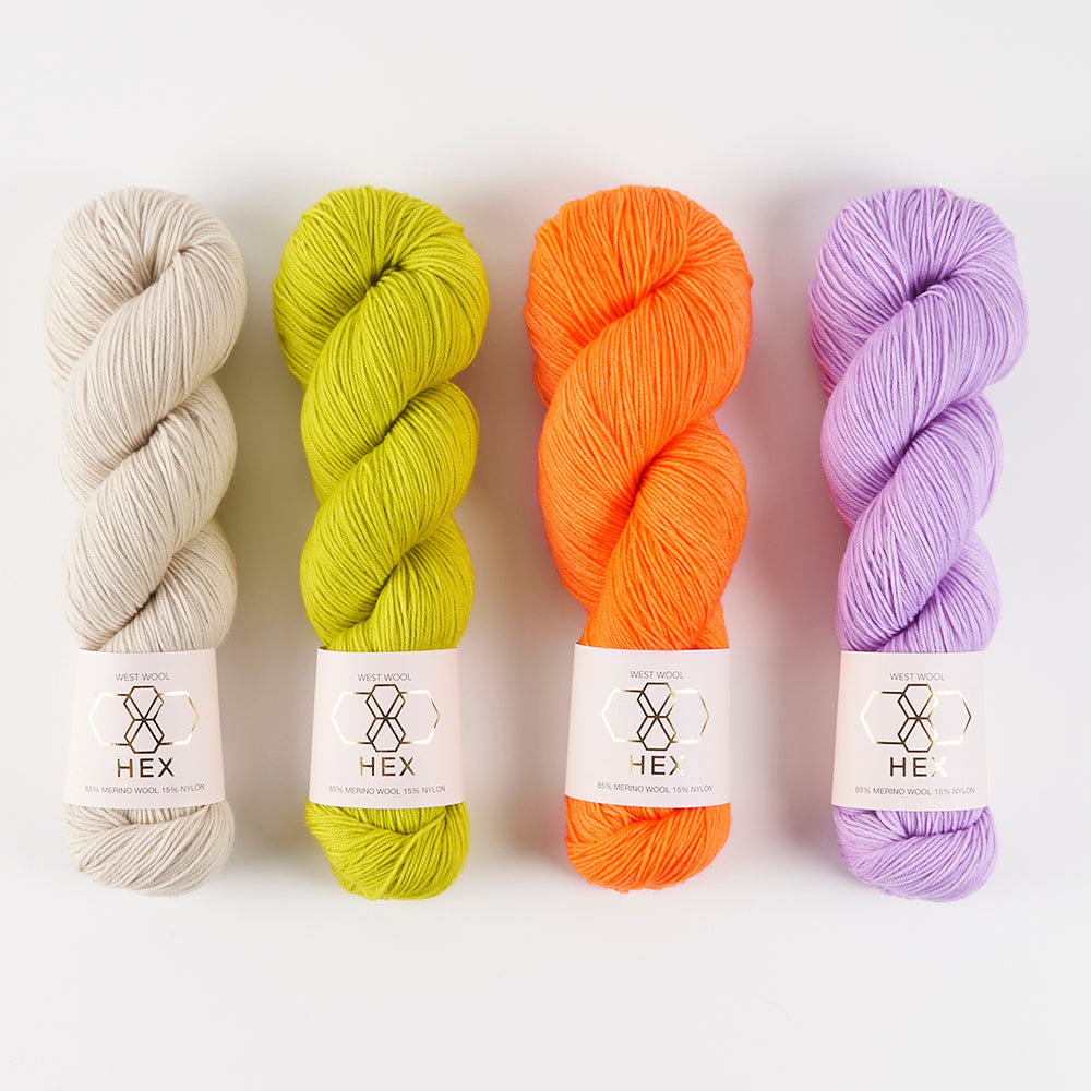 West Wool ACHIEVEMENT BADGE SHAWL - SEA POODLE Merino wool Nylon Fingering orange Westknits Kits