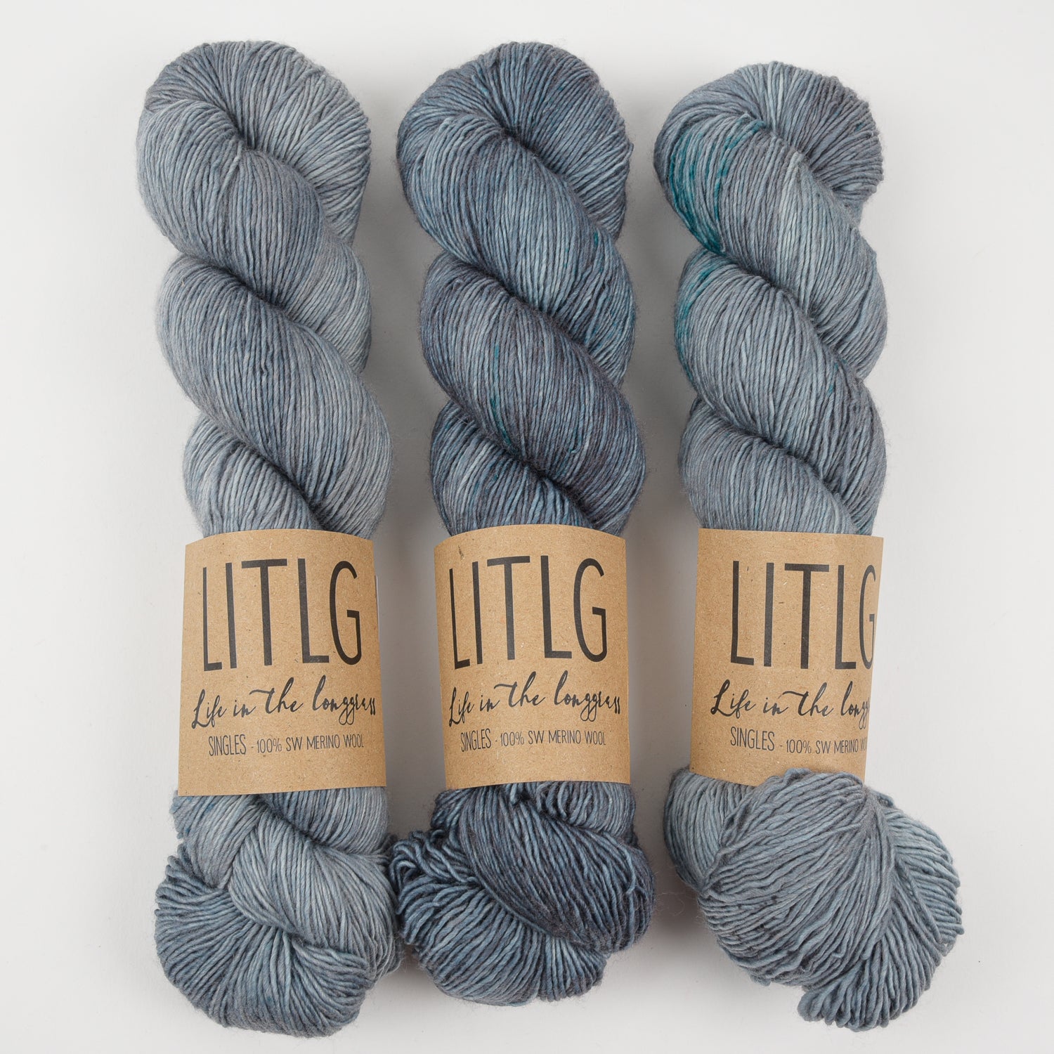 Life in The Long Grass LITLG SINGLES - BLUE ICE Merino wool Fingering blue Yarn