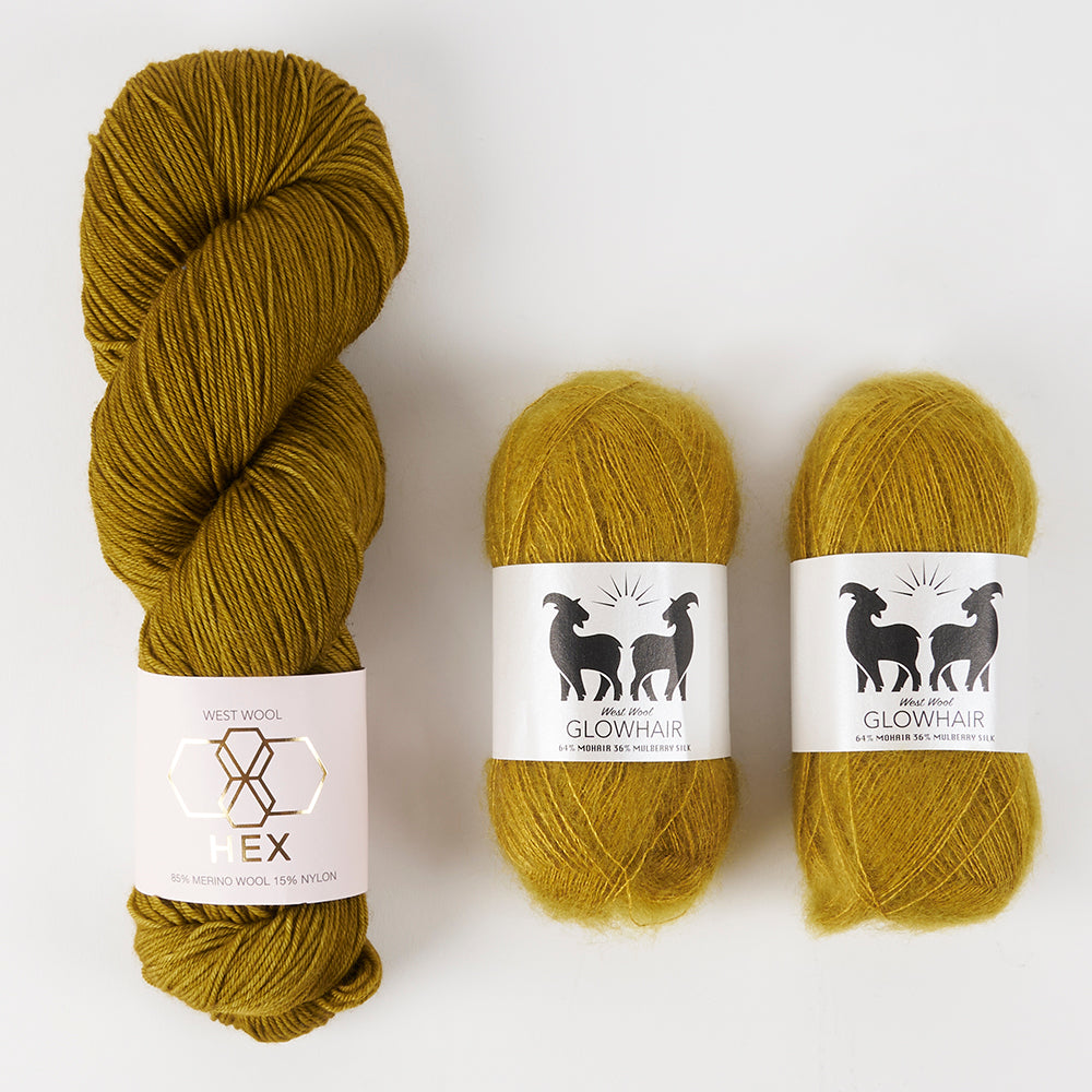 West Wool BRIOSHAWL - DIJON GORSE Merino wool Mohair Silk Nylon Fingering Westknits Kits
