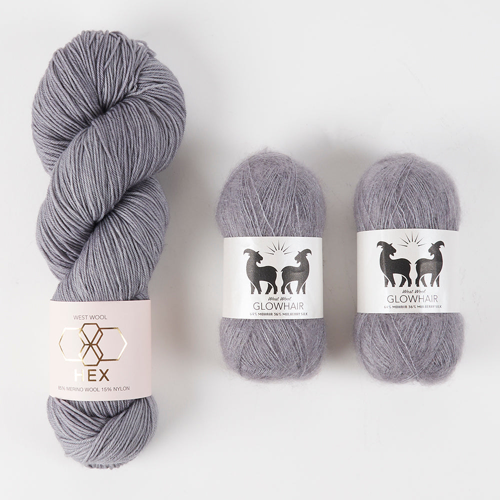 West Wool BRIOSHAWL - GREYKJAVIK Merino wool Mohair Silk Nylon Fingering Westknits Kits