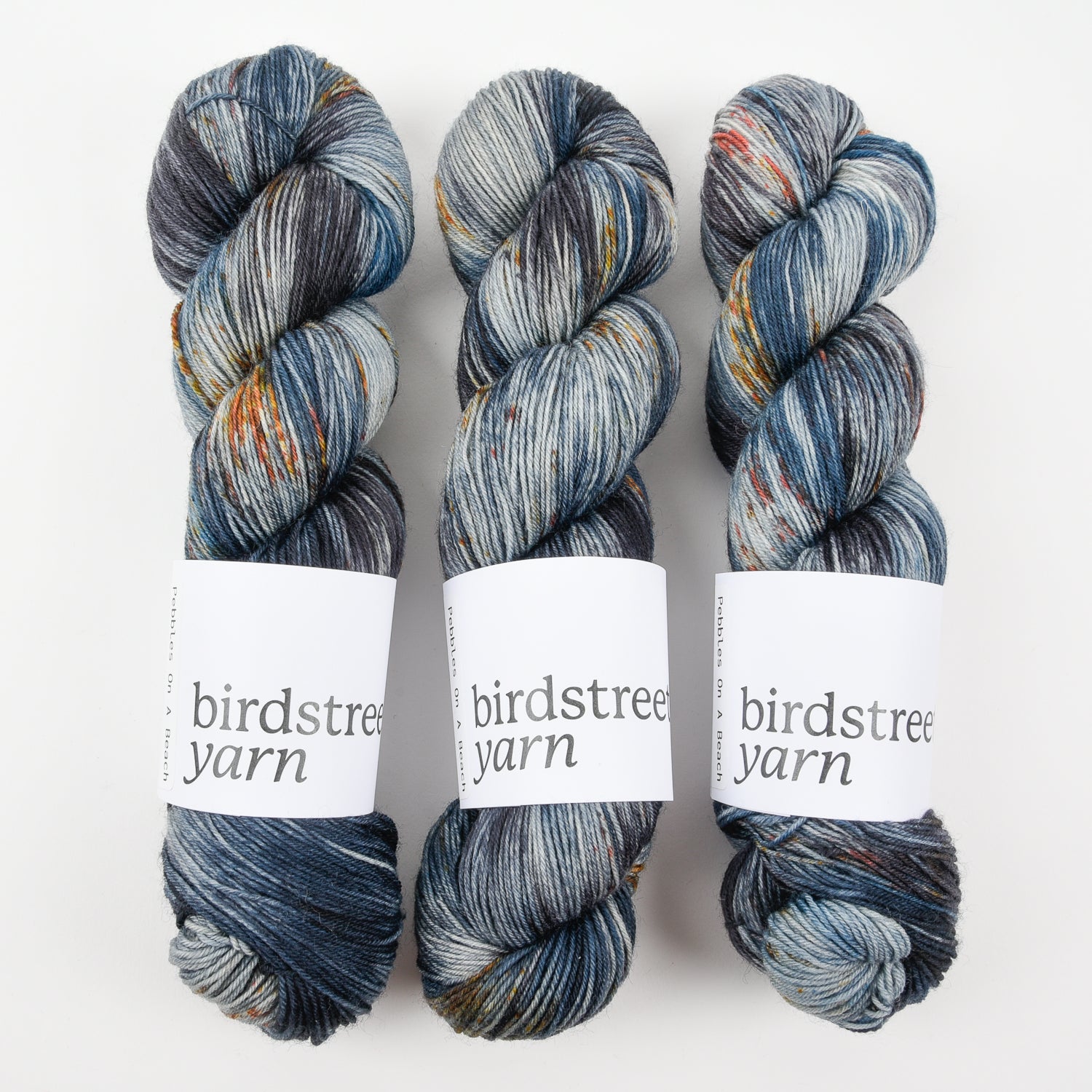 Birdstreet Yarn BIRDSTREET BFL - PEBBLES ON A BEACH BFL Wool Blue Faced Leicester Nylon Fingering grey blue multicolour Yarn