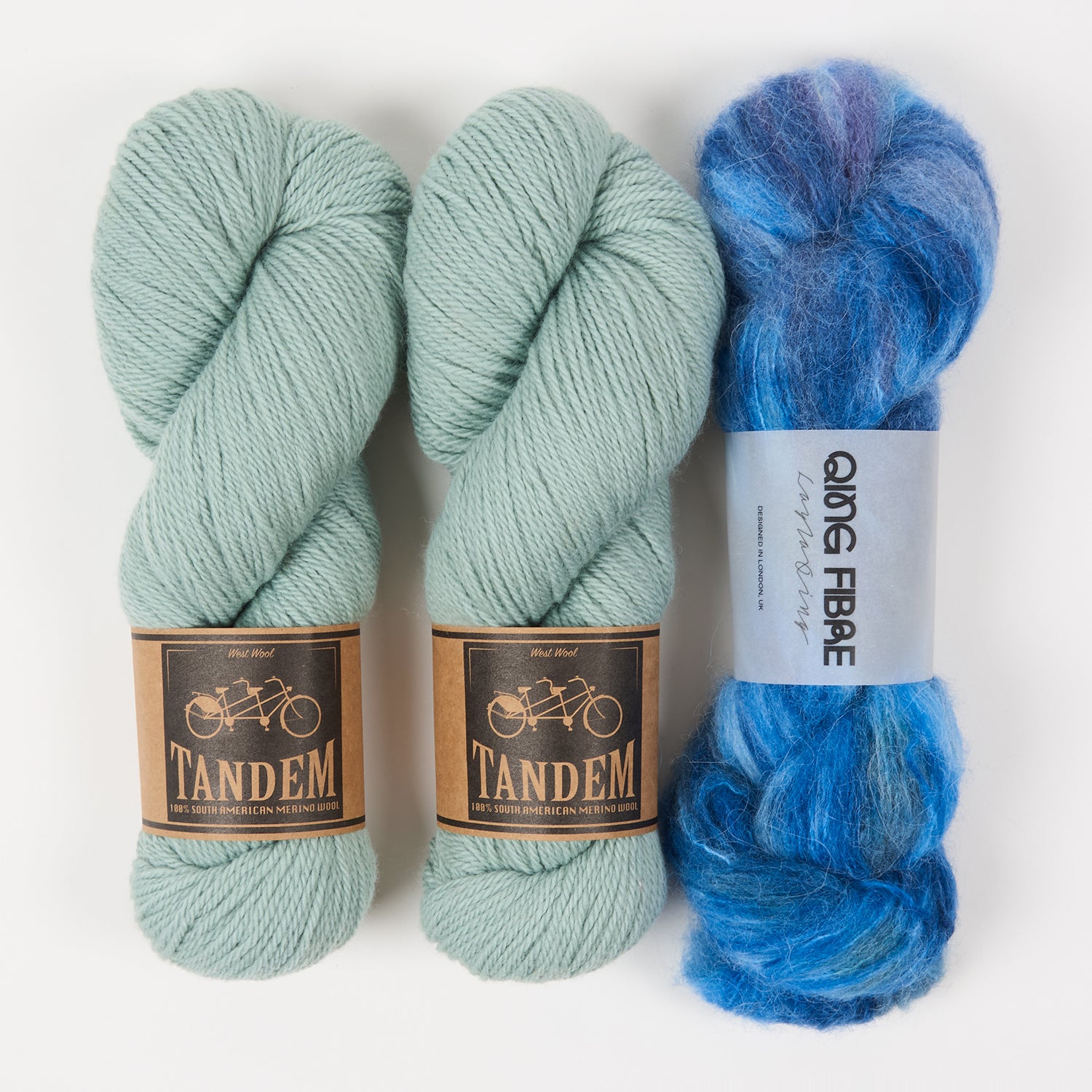 Qing Fibre WESTKNITS KIT - BLUE AND MISTY Alpaca Merino wool Silk Sport DK Westknits Kits