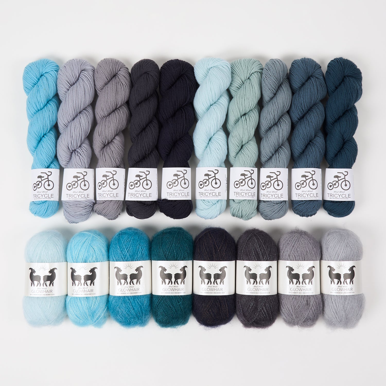 West Wool TURQUOISE RIPPLES Mohair Silk Merino wool Mixed Weight Quick Kits