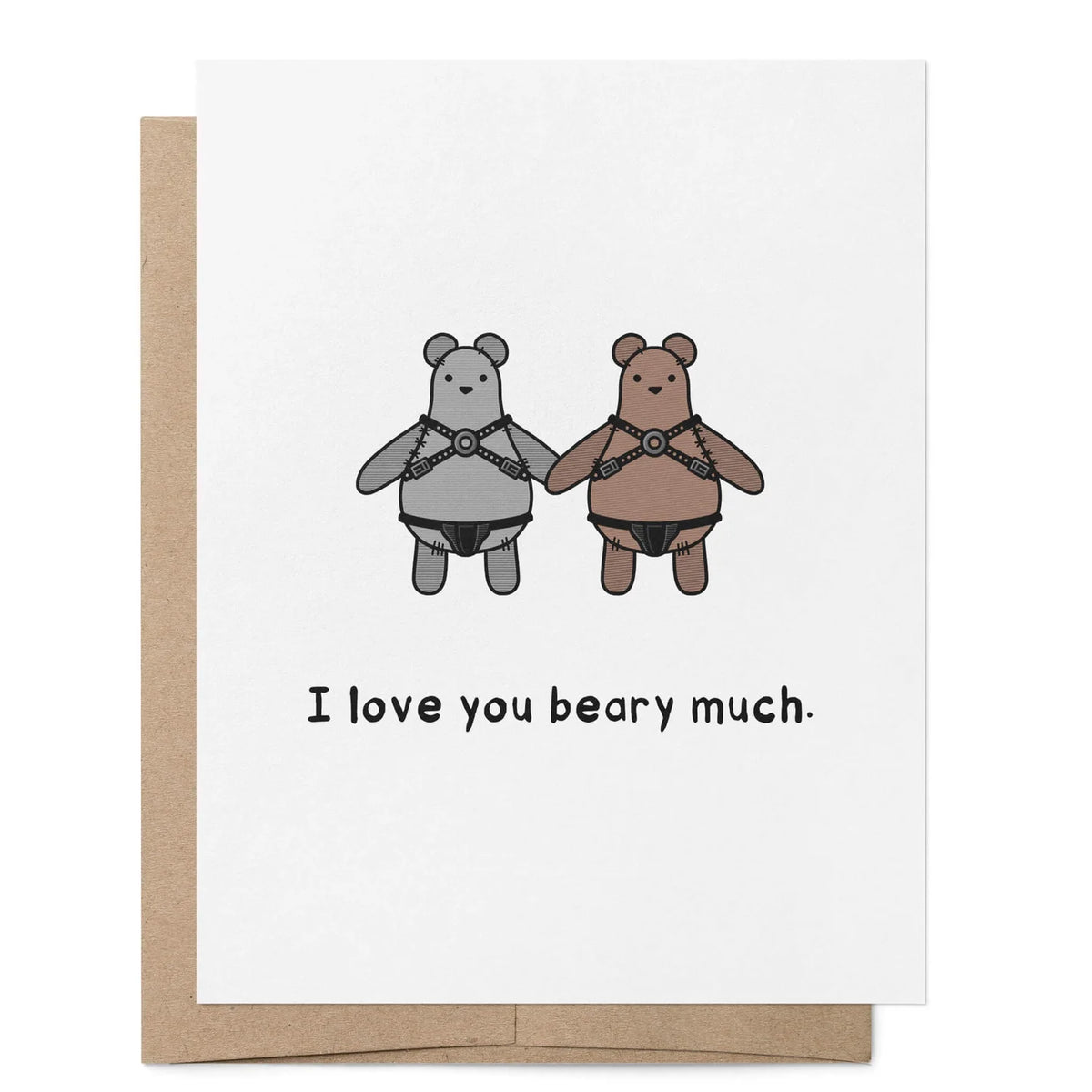 This image shows a card from The Queer Card Co. that says "I love you beary much".