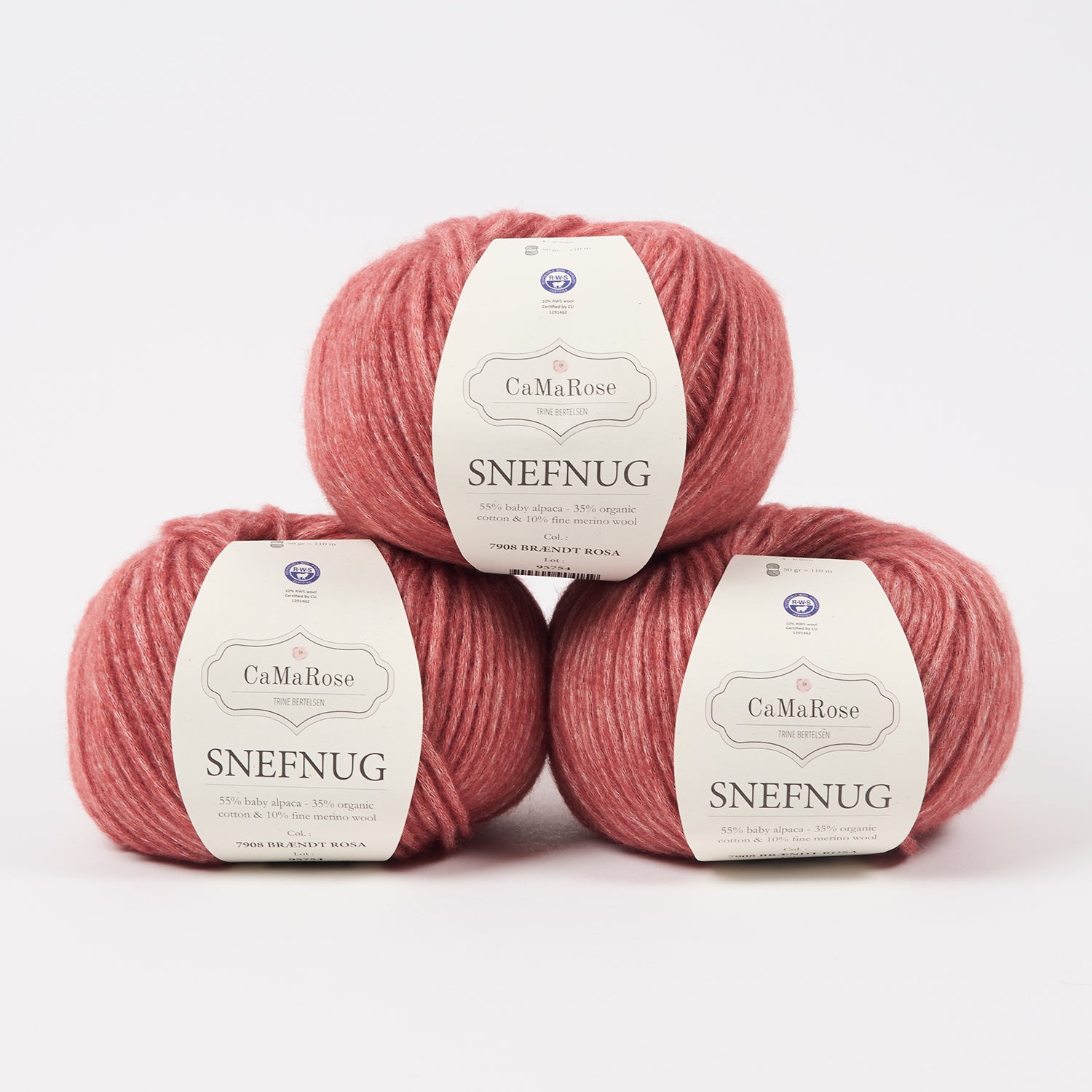 CaMaRose SNEFNUG - BRÆNDT ROSA Alpaca Cotton Merino wool Aran red pink Yarn