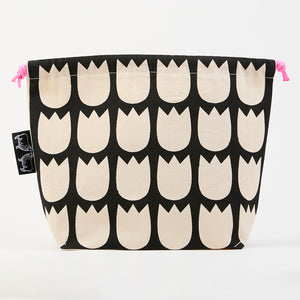 DRAWSTRING BAG - TULIPS WHITE/BLACK