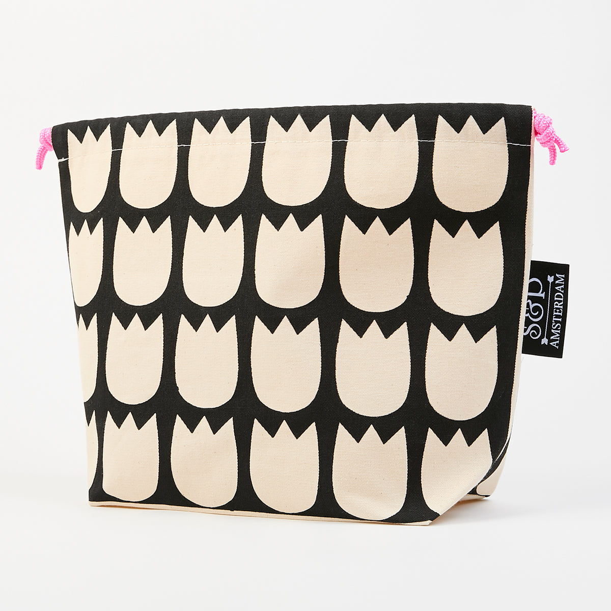 Drawstring Bag - Tulips White/Black