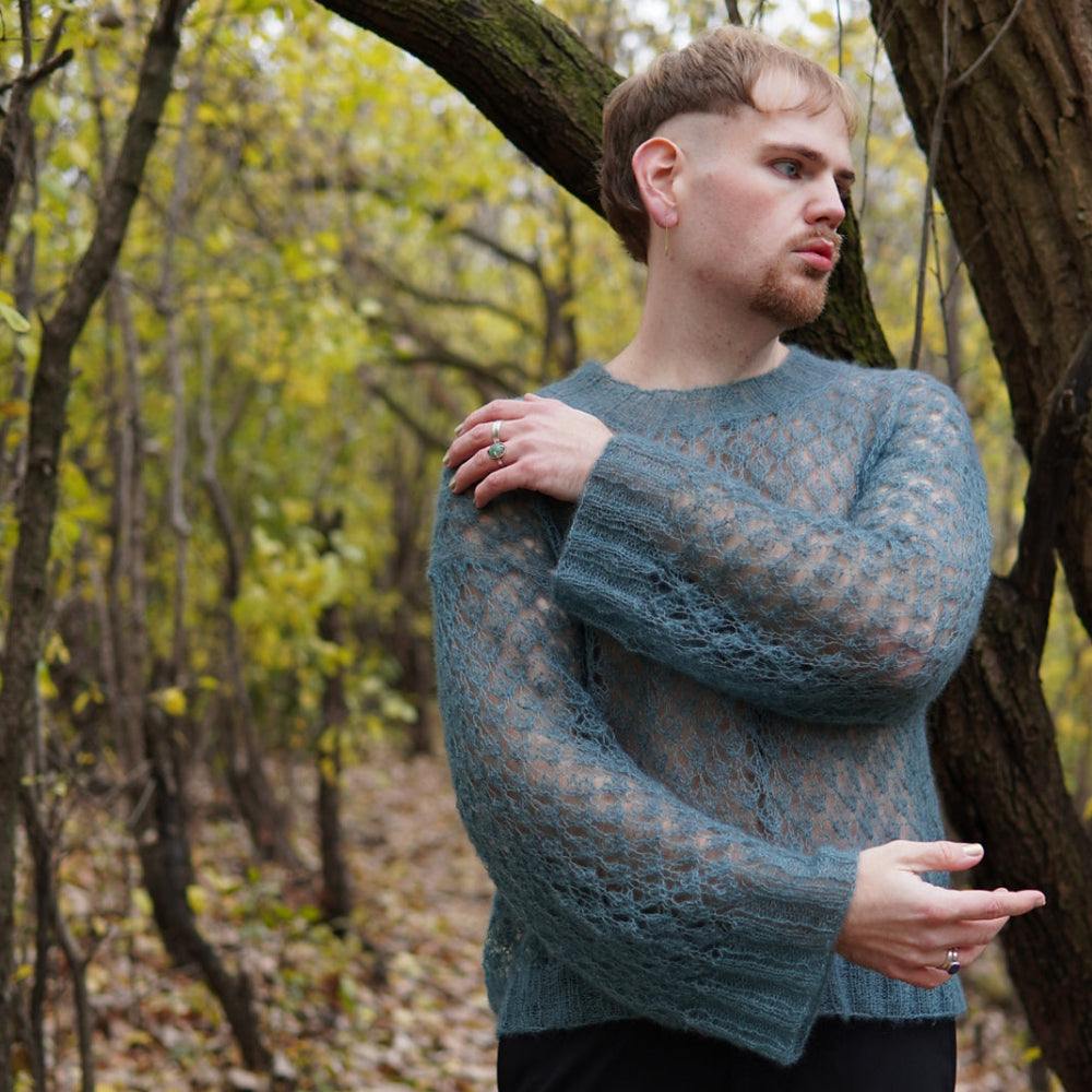 West Wool LACHRYMAE SWEATER by JAMES N WATTS - MORGAINE Mohair Silk Lace blue Designer Kits