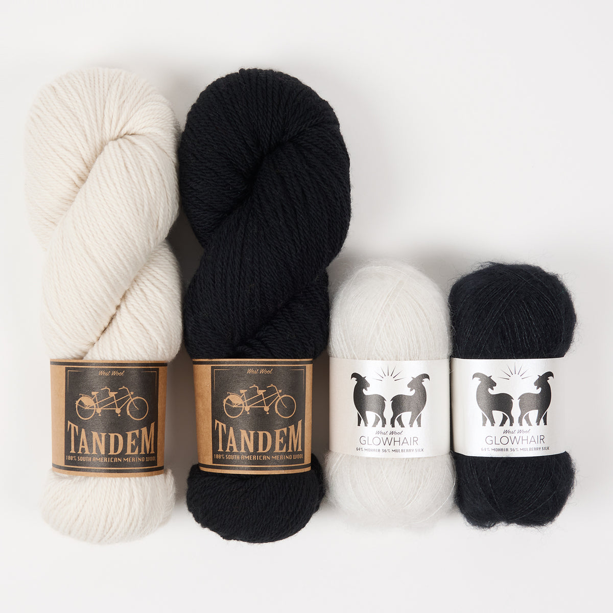 West Wool WESTKNITS KIT - DANISH BIRCH Mohair Silk Merino wool Lace DK white black Westknits Kits