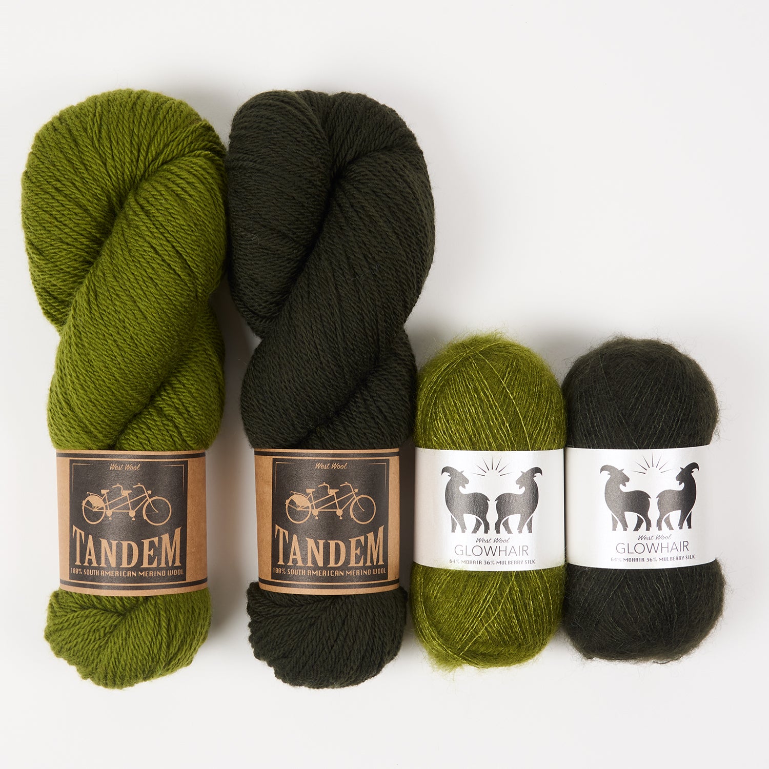 West Wool OLIVE WELLINGTON Mohair Silk Merino wool Mixed Weight Quick Kits