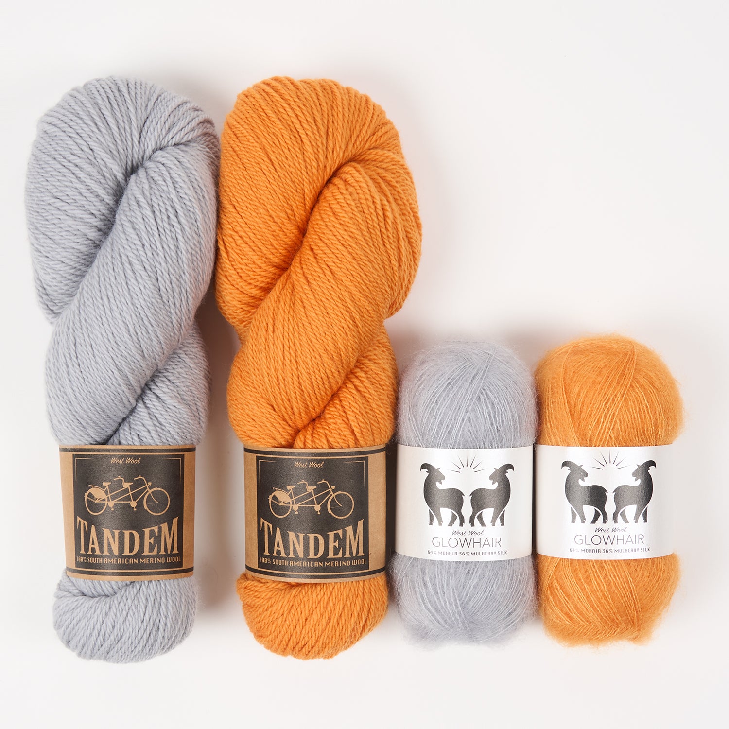 West Wool DUTCH ORANGES Mohair Silk Merino wool Mixed Weight Quick Kits
