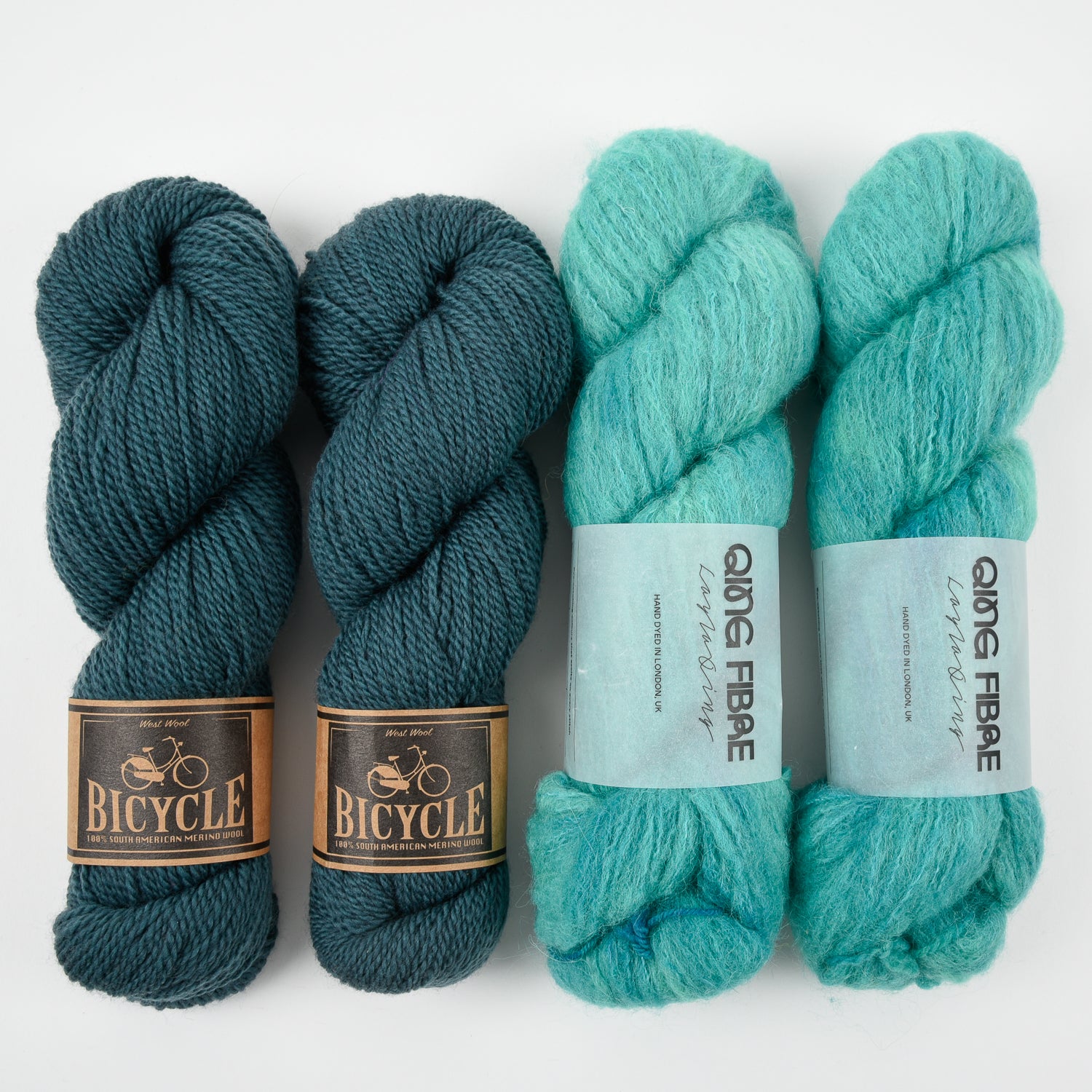 Qing Fibre ENCHANTED TURQUOISE Alpaca Merino wool Silk Mixed Weight Quick Kits