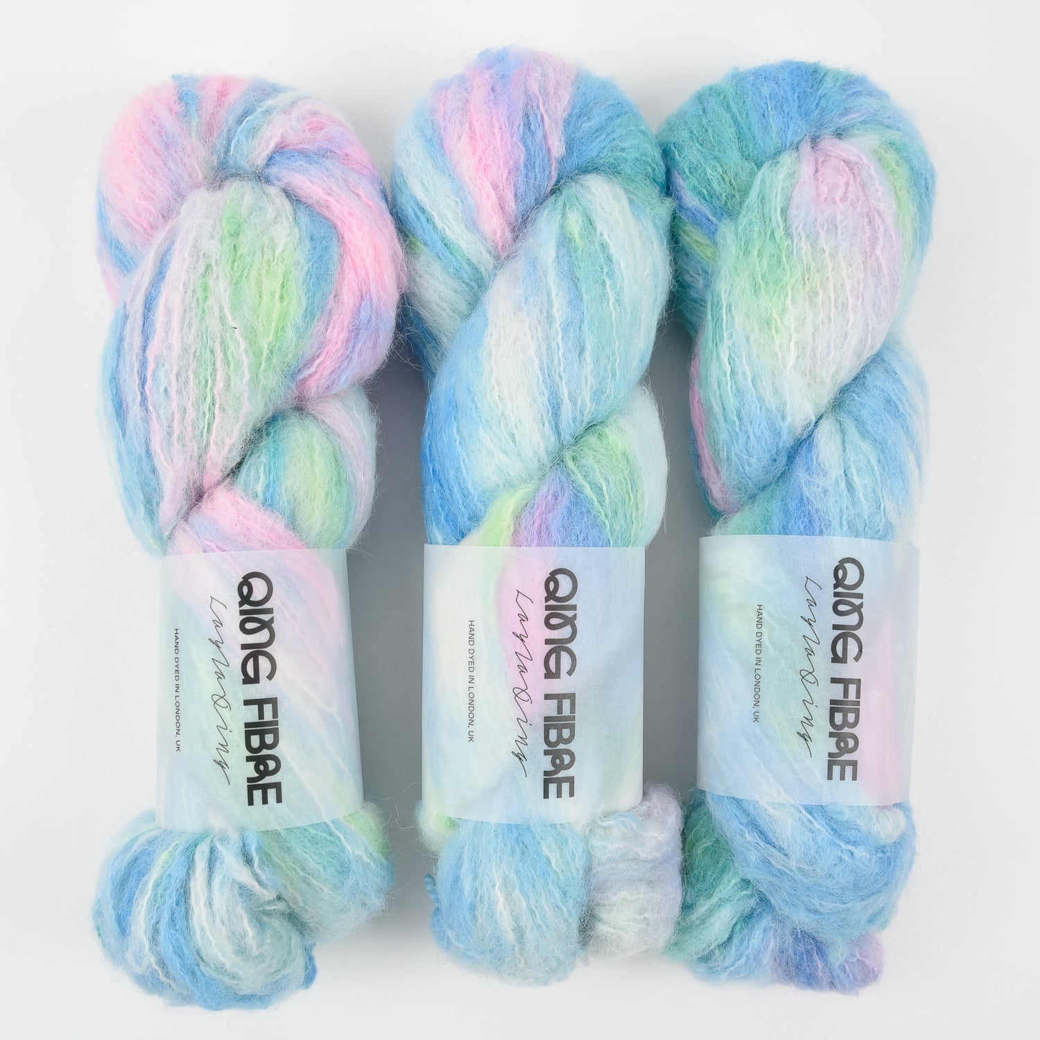 Qing Fibre MELTED BABY SURI - FOUNTAIN Alpaca Merino wool Silk Sport rainbow blue Yarn