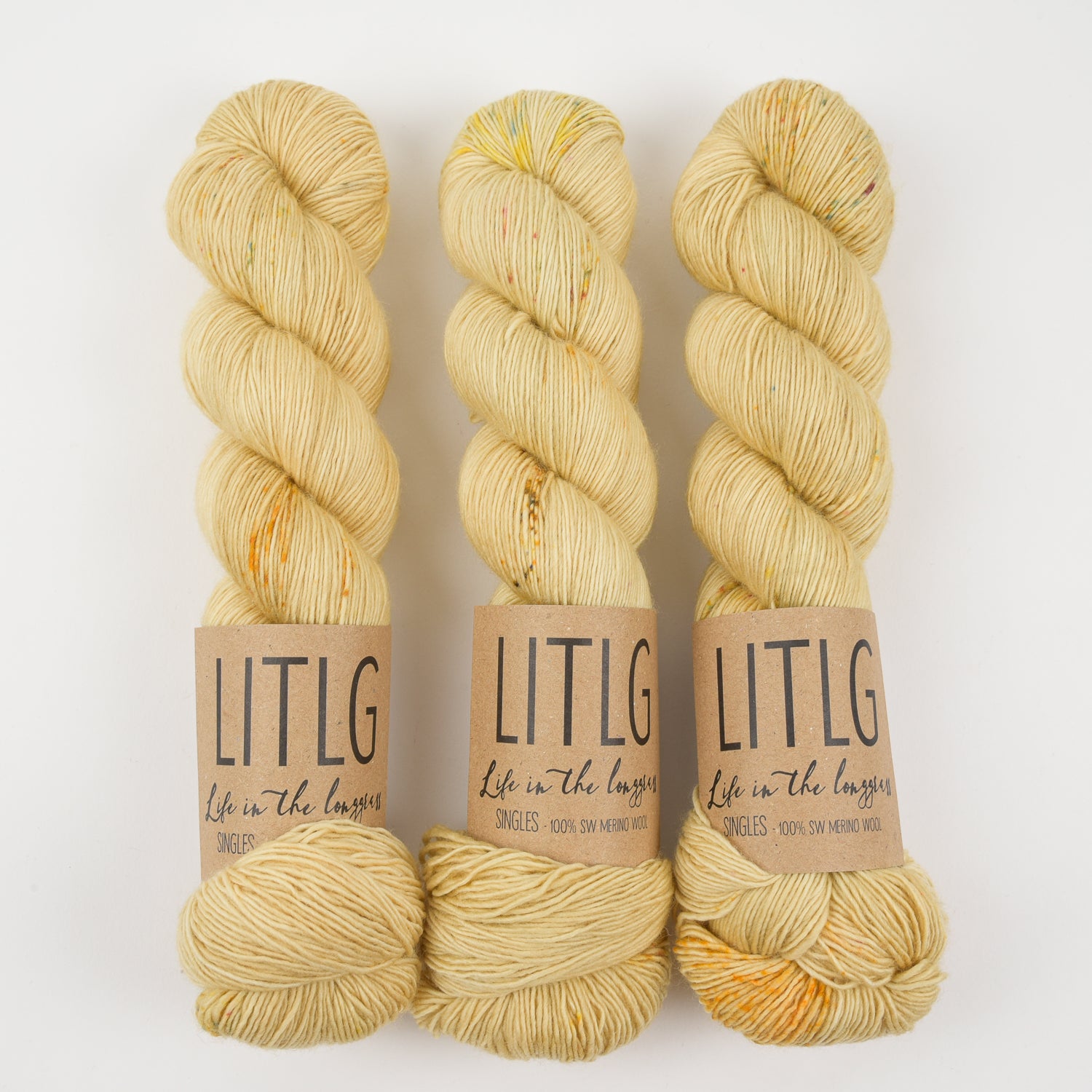 Life in The Long Grass LITLG SINGLES - GLITTER Merino wool Fingering yellow Yarn