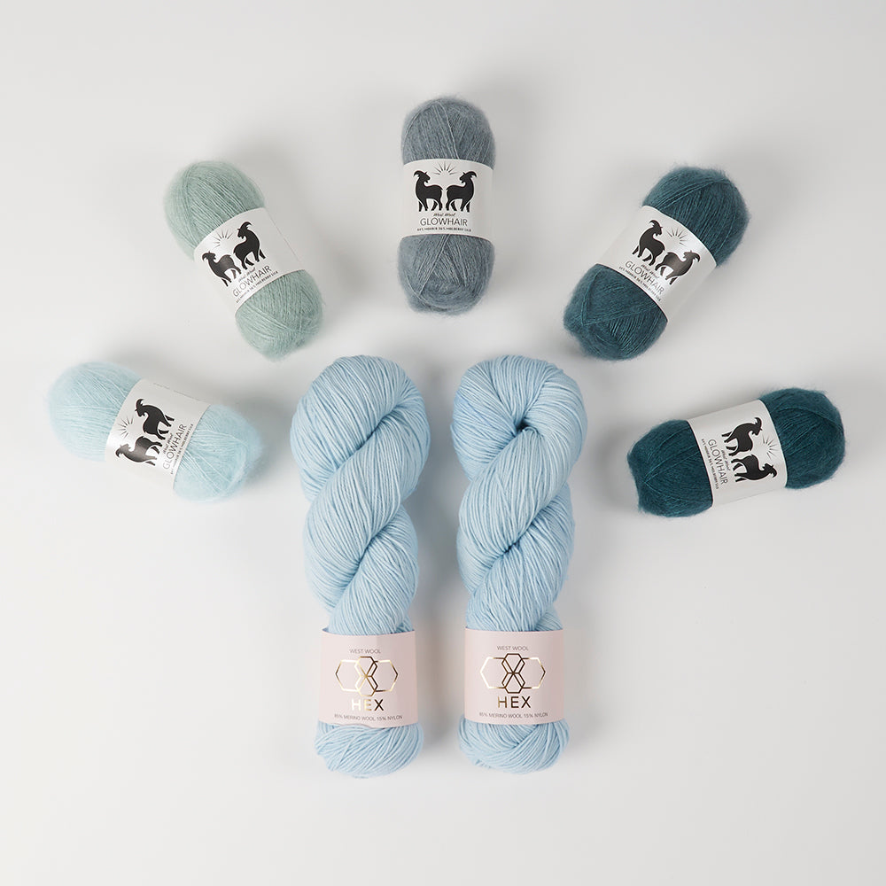 West Wool GLOW ALONG 2026 - GLOWING BUBBLES Mohair Silk Merino wool Nylon Mixed Weight Quick Kits