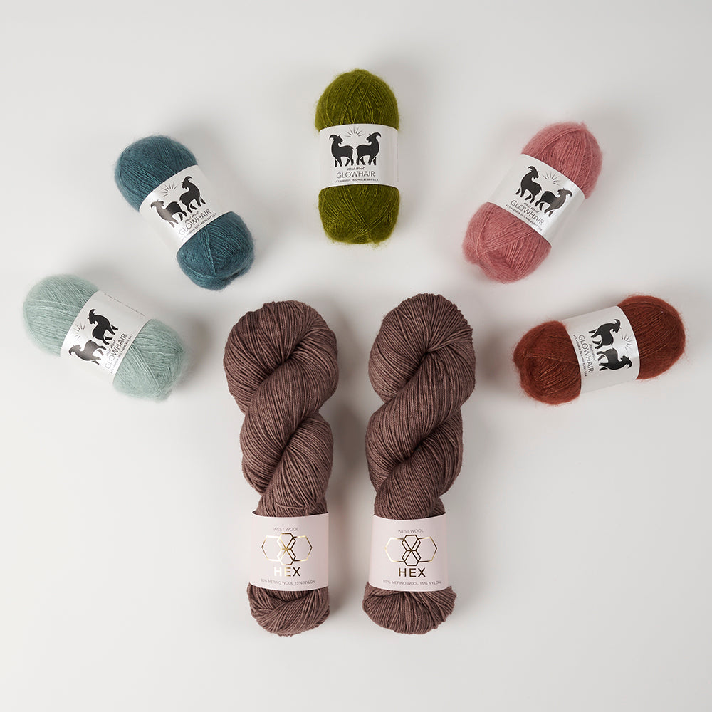 West Wool GLOW ALONG 2026 - GLOWING BURR WOOD Mohair Silk Merino wool Nylon Mixed Weight Quick Kits