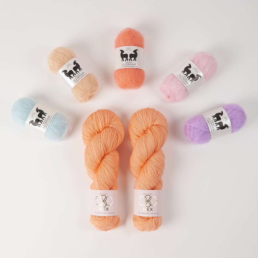 West Wool GLOW ALONG 2026 - GLOWING CHIFFON Mohair Silk Merino wool Nylon Mixed Weight Quick Kits