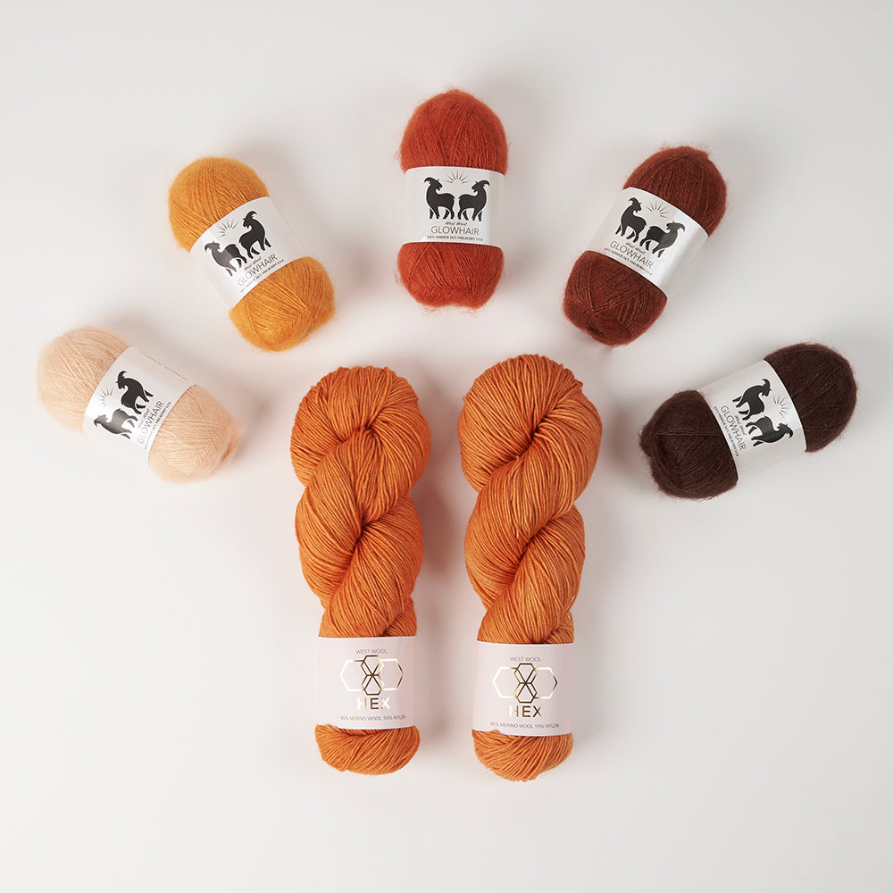 West Wool GLOW ALONG 2026 - GLOWING CRAB Mohair Silk Merino wool Nylon Mixed Weight Quick Kits