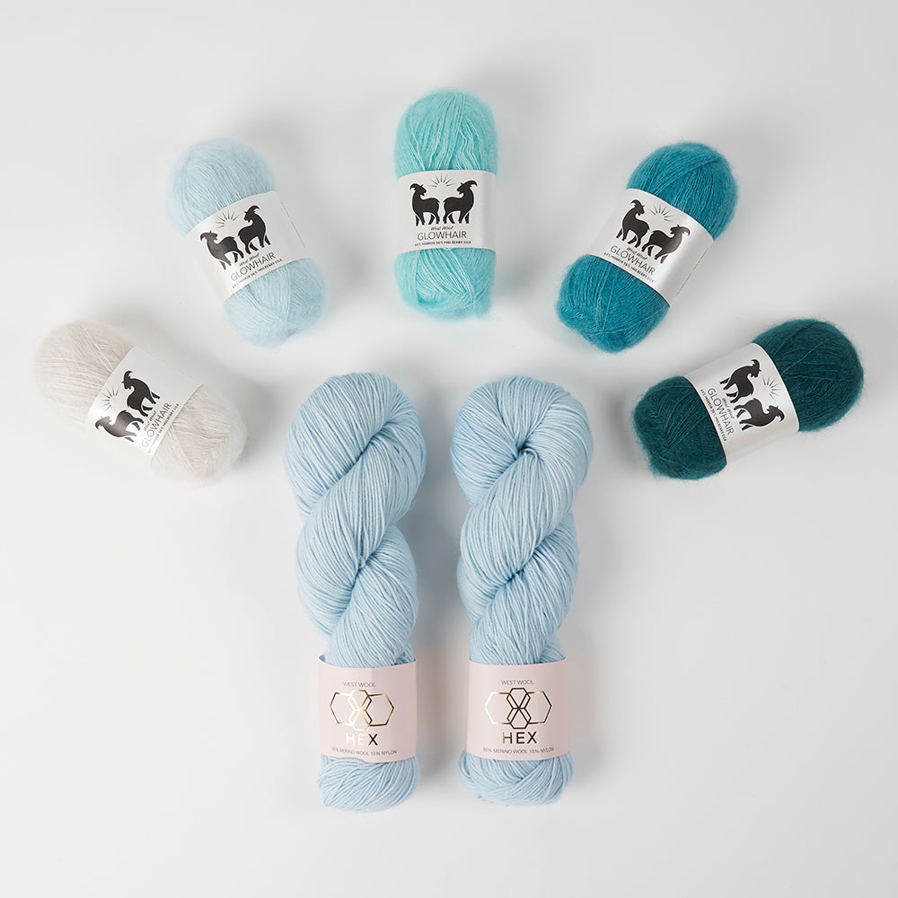 West Wool GLOW ALONG 2026 - GLOWING GLASS Mohair Silk Merino wool Nylon Mixed Weight Quick Kits