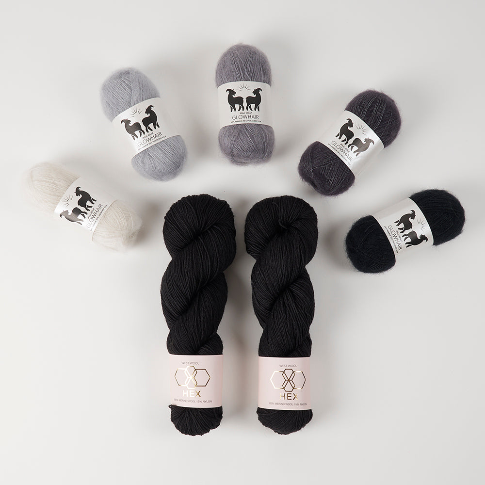 West Wool GLOW ALONG 2026 - GLOWING GREY Mohair Silk Merino wool Nylon Mixed Weight Quick Kits