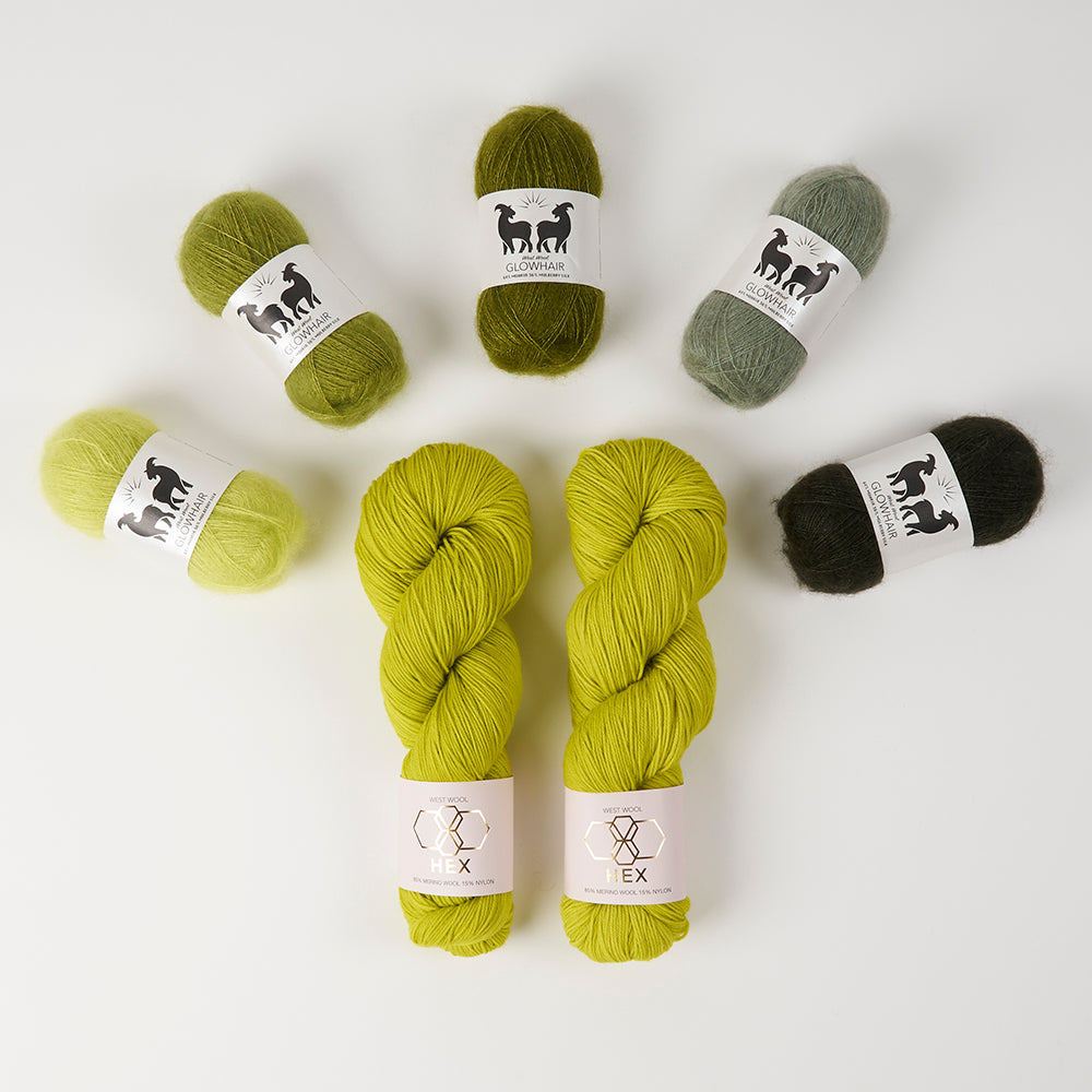 West Wool GLOW ALONG 2026 - GLOWING PICKLES Mohair Silk Merino wool Nylon Mixed Weight Quick Kits