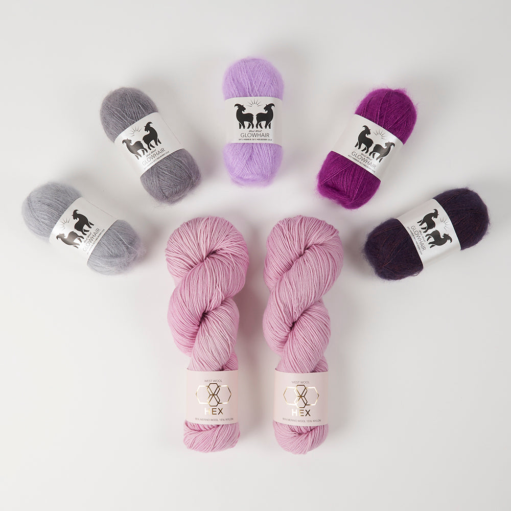 West Wool GLOW ALONG 2026 - GLOWING PURPLE Mohair Silk Merino wool Nylon Mixed Weight Quick Kits