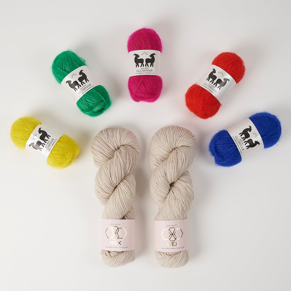 West Wool GLOW ALONG 2026 - GLOWING RAINBOW Mohair Silk Merino wool Nylon Mixed Weight Quick Kits
