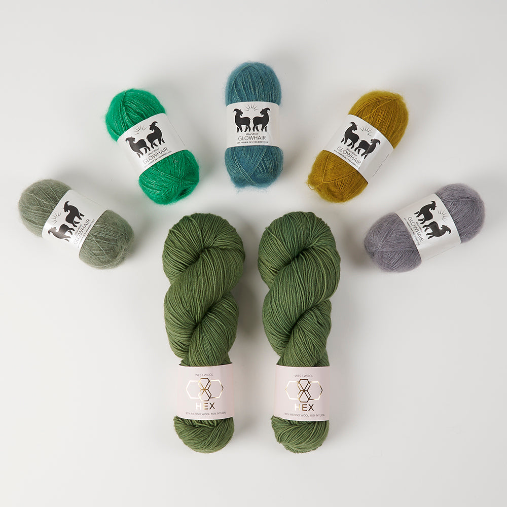 West Wool GLOW ALONG 2026 - GLOWING SAGE Mohair Silk Merino wool Nylon Mixed Weight Quick Kits