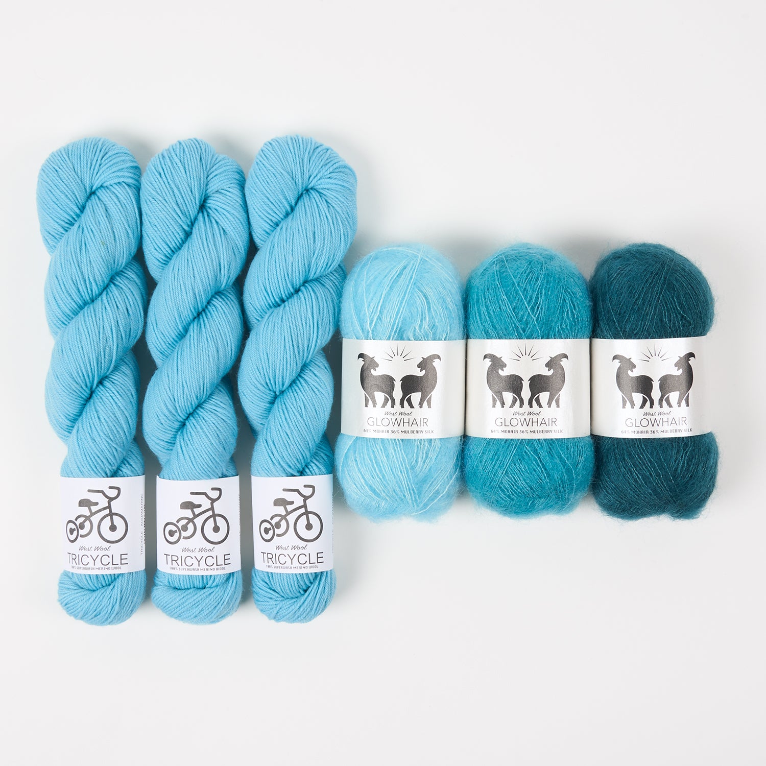 West Wool GLOWHAIR FROST COWL - AWESOME AQUAMARINE Mohair Silk Merino wool Lace Fingering blue Westknits Kits