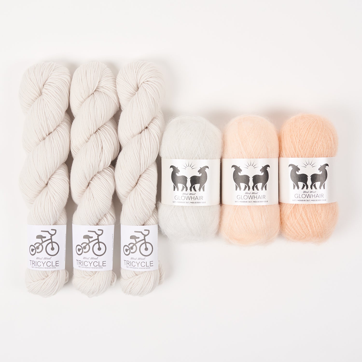West Wool GLOWHAIR FROST COWL - BIRCHY PEACH Mohair Silk Merino wool Lace Fingering peach white Westknits Kits
