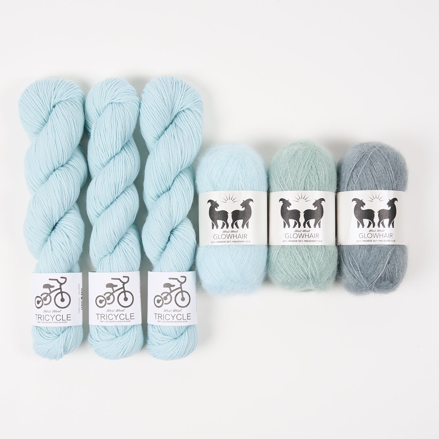 West Wool GLOWHAIR FROST COWL - GORGEOUS GLASS Mohair Silk Merino wool Lace Fingering blue turquoise Westknits Kits