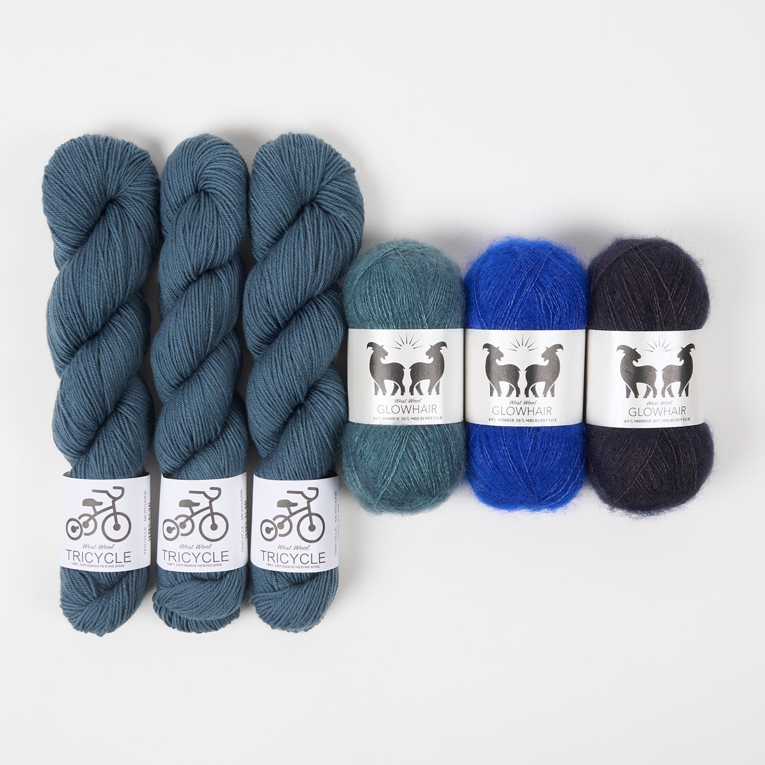 West Wool GLOWHAIR FROST COWL - MAJESTIC MORGAINE Mohair Silk Merino wool Lace Fingering blue Westknits Kits