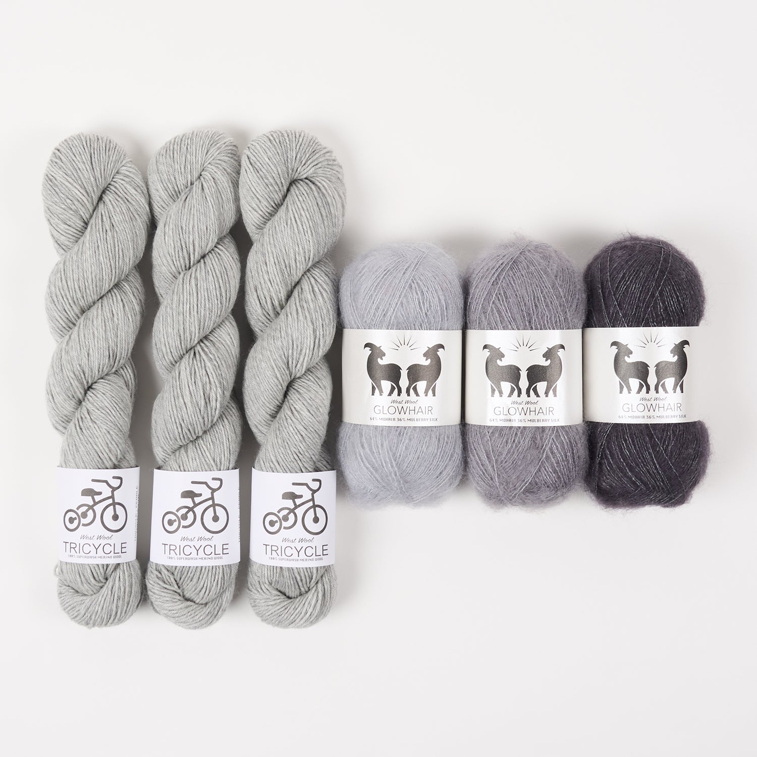 West Wool GLOWHAIR FROST COWL - PEACEFUL PEBBLE Mohair Silk Merino wool Lace Fingering grey Westknits Kits