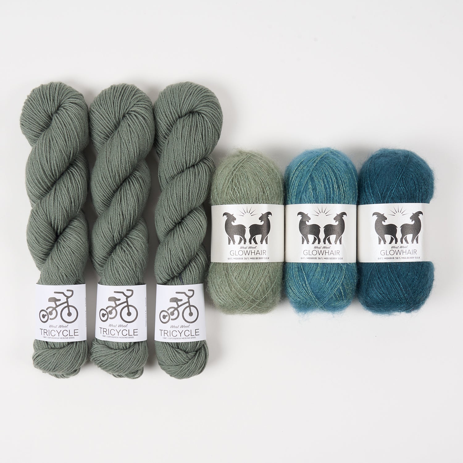 West Wool GLOWHAIR FROST COWL - SENSATIONAL SAGE Mohair Silk Merino wool Lace Fingering green Westknits Kits
