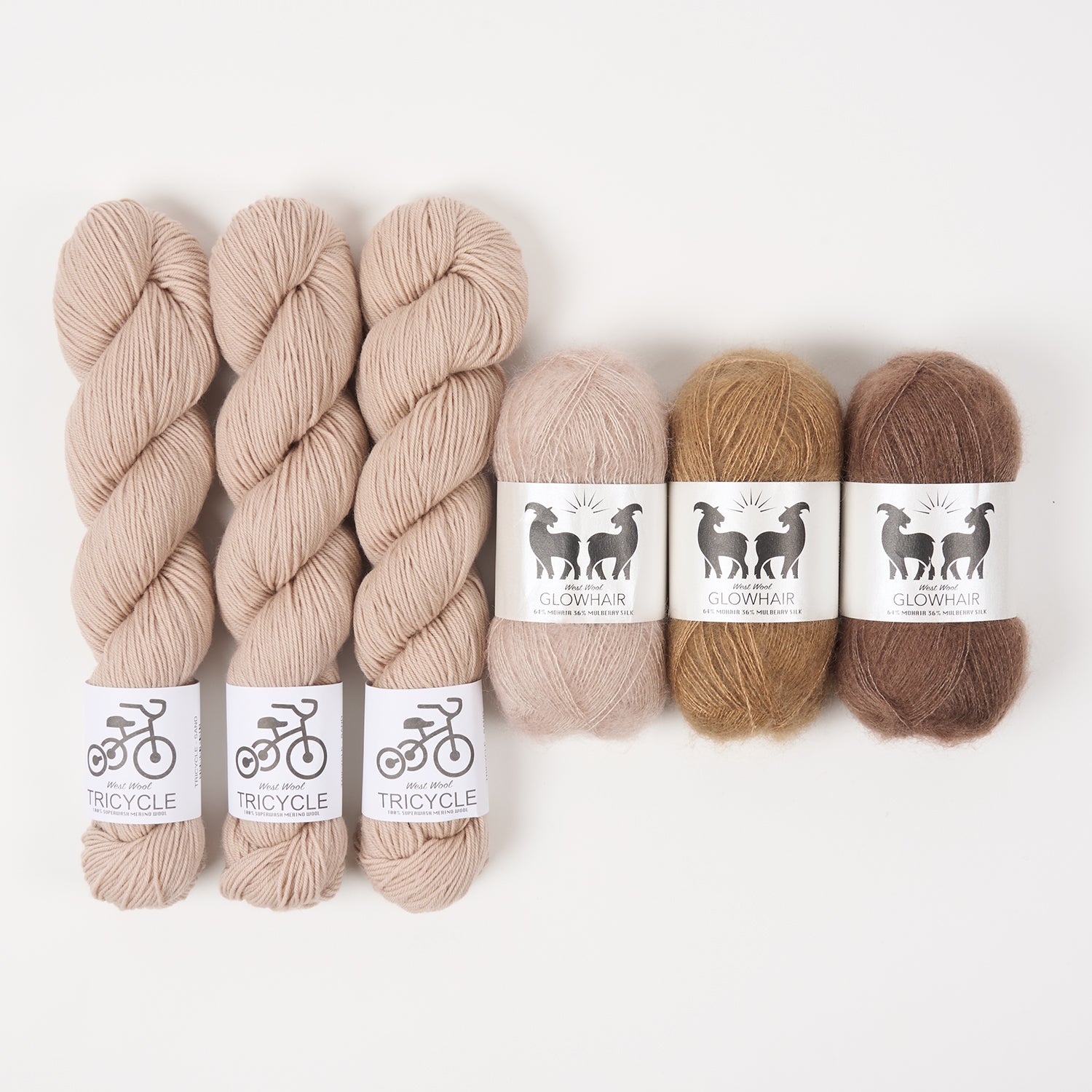 West Wool GLOWHAIR FROST COWL - SPLENDID SAND Mohair Silk Merino wool Lace Fingering beige brown Westknits Kits