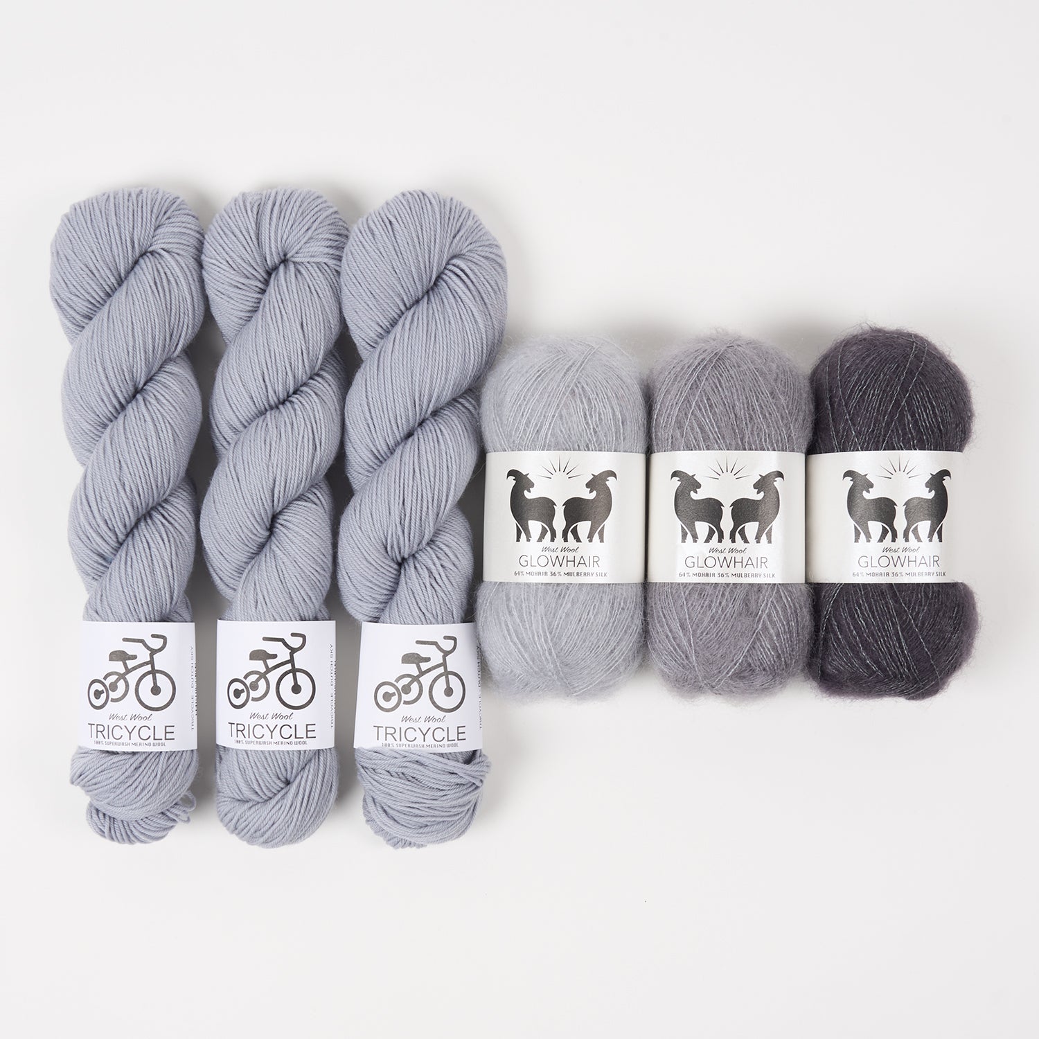 West Wool GLOWHAIR FROST COWL - SPLENDID SKY Mohair Silk Merino wool Lace Fingering grey Westknits Kits