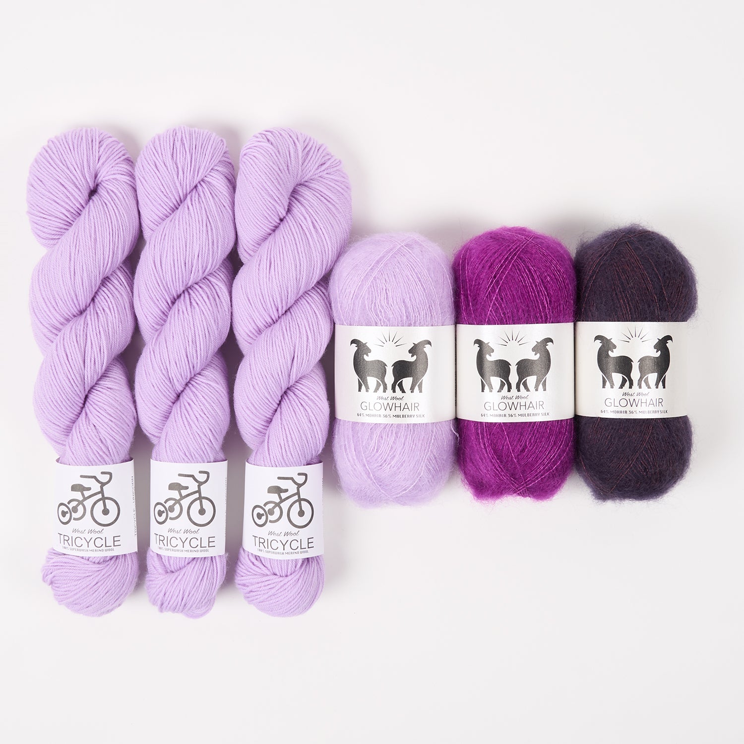 West Wool GLOWHAIR FROST COWL - VIBRANT UNICORN Mohair Silk Merino wool Lace Fingering purple Westknits Kits