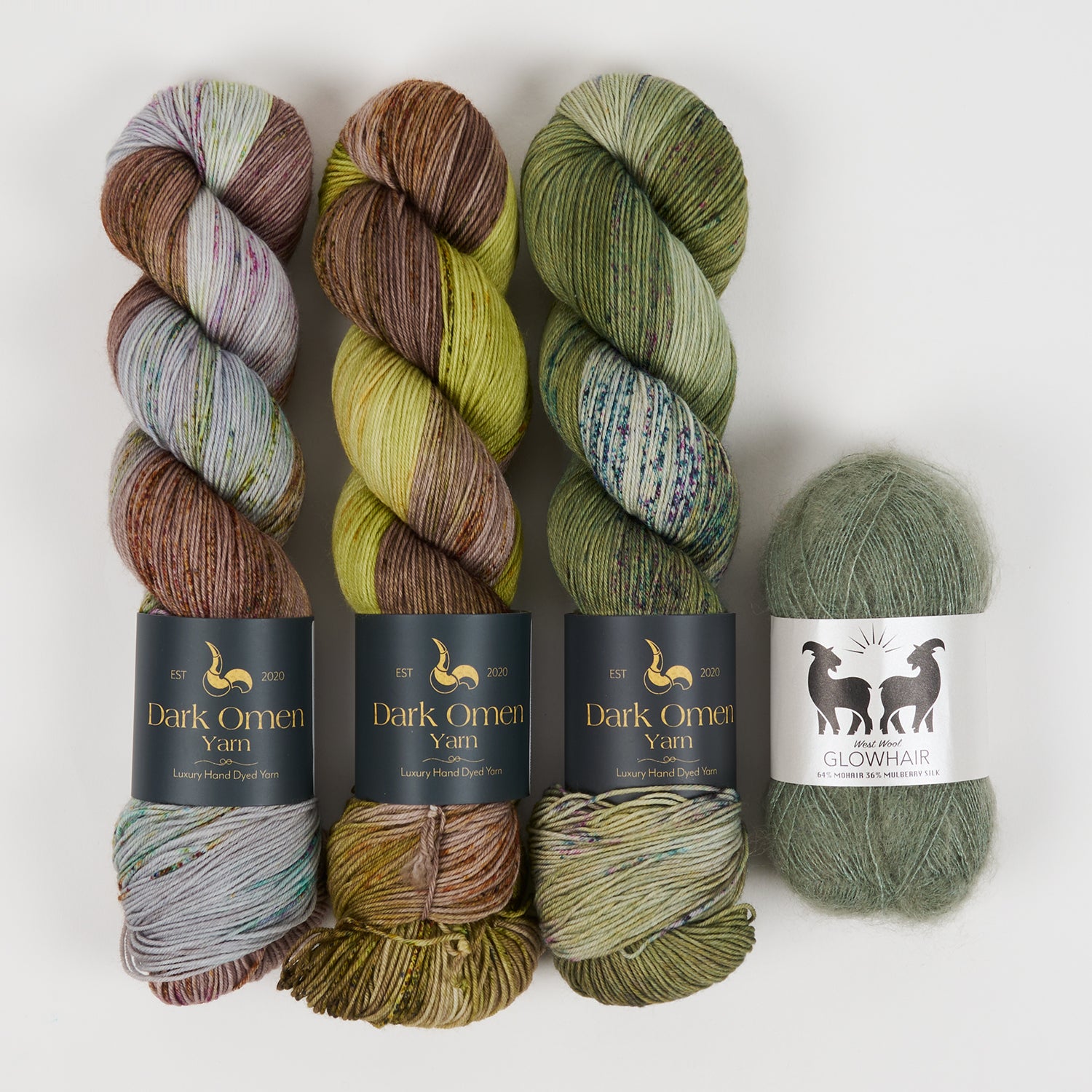 Dark Omen Yarn PRIMAEVAL SAGE Merino wool Nylon Mohair Silk Mixed Weight Quick Kits